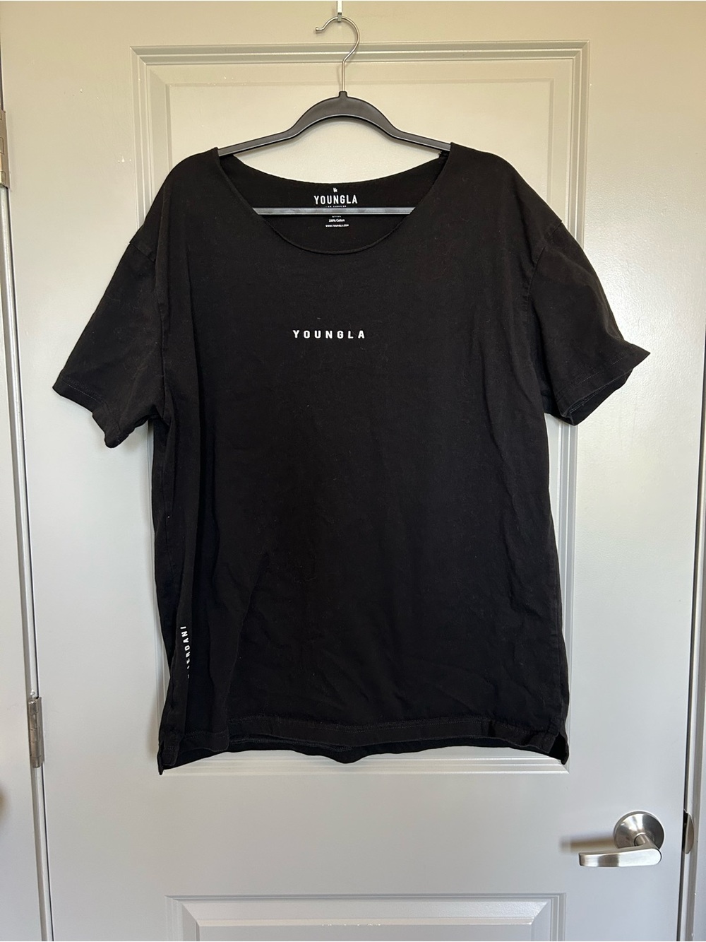 YoungLA Men’s Raw Hem Black Logo T-Shirt